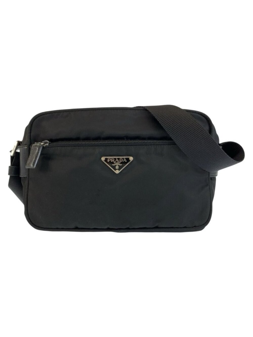 Prada Tessuto Black Silver Nylon Shoulder Bag Pochette